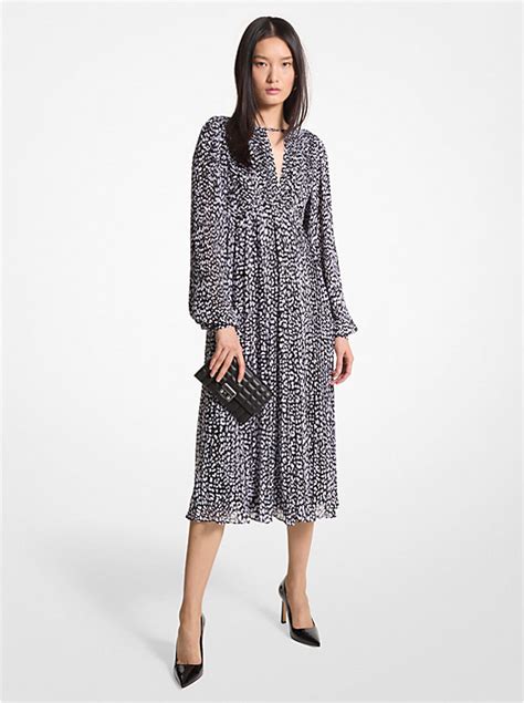 michael kors leopard zipper dress|Pleated Leopard Print Georgette Midi Dress .